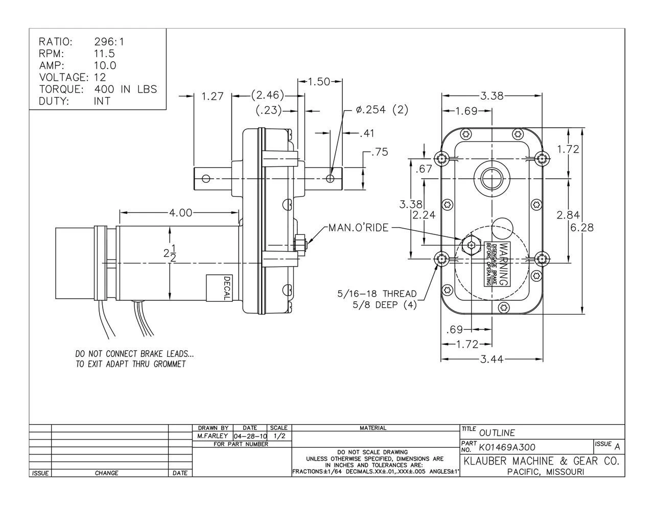 RV Slide Out Motor Klauber Slide Out Motor K01469A300 Replaces K01369A300 K01369B300 K01389B300 K01389A300 7 RV Slide Out Motor Klauber Slide Out Motor K01469A300 Replaces K01369A300 K01369B300 K01389B300 K01389A300 - Image 7