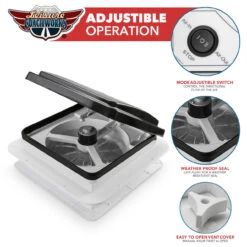 11" X 11" RV Roof Vent Fan Black Lid -Auto Parts Shop leisure coachworks 11 x 11 rv roof vent fan black lid 69149.1671153659