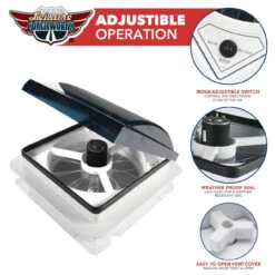 14" X 14" RV Roof Vent 2-Way 1 Speed Fan With Manual Riser And Smoked Lid -Auto Parts Shop leisure coachworks 14 x 14 rv roof vent 2 way 1 speed fan with manual riser and smoked lid 19434.1642095694