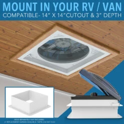 14" X 14" RV Roof Vent 2-Way 5 Speed Fan With Powered Riser Rain Sensor Remote And Smoked Lid -Auto Parts Shop leisure coachworks 14 x 14 rv roof vent 2 way 5 speed fan with powered riser rain sensor remote and smoked lid 33017.1673315581