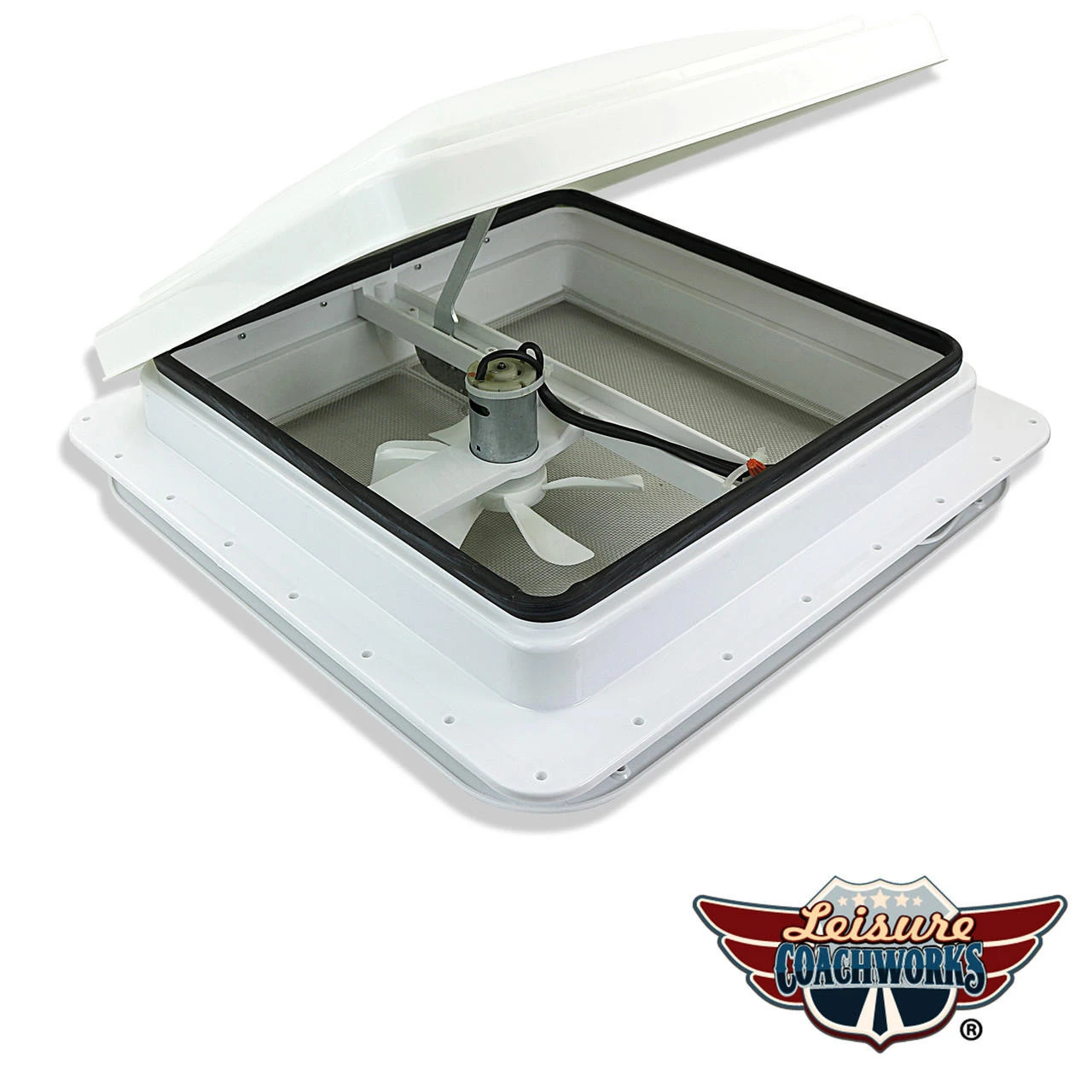 Leisure CW 14" RV Roof Vent 12 Volt Power FAN W/ WHITE Lid Inner Garnish Ring W 1 Leisure CW 14" RV Roof Vent 12 Volt Power FAN W/ WHITE Lid Inner Garnish Ring W