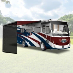 RV Awning Sun Shade Black Mesh Screen UV, Wind Blocker