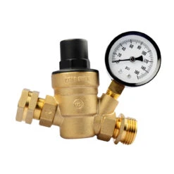 RV Camper Water Pressure Regulator Brass LEAD FREE Adjustable Pressure Gauge