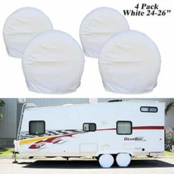 Leisure Coachworks Tire Covers For RV Wheel Set Of 4 Motorhome Wheel Covers Waterproof Oxford Cotton Tire Protectors Tire Covers Fits 24" To 26" Tire Diameters