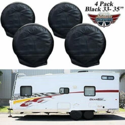 Leisure Coachworks Tire Covers For RV Wheel Set Of 4 Motorhome Wheel Covers Waterproof Oxford Cotton Tire Protectors Tire Covers Fits 33" To 35" Tire Diameters