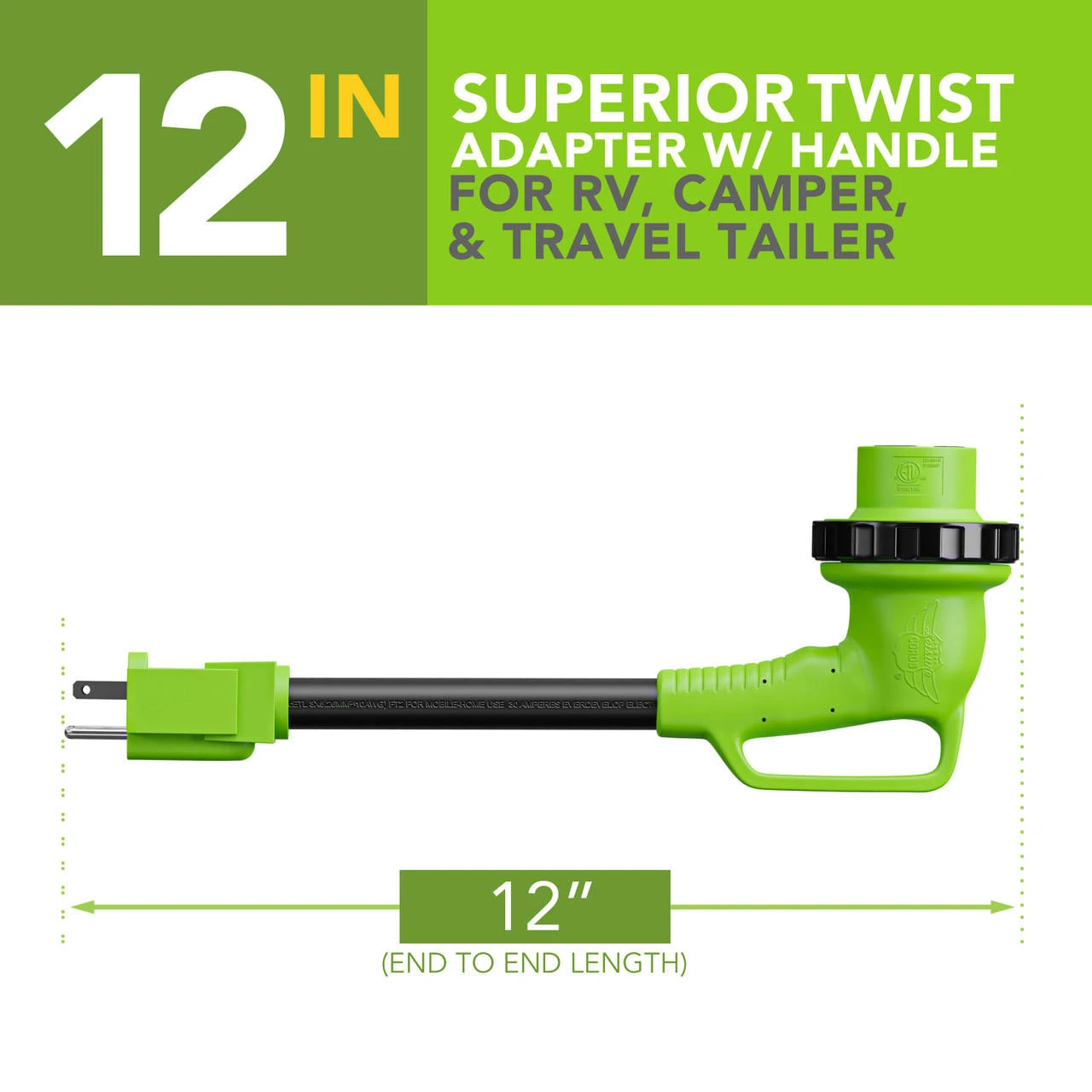 12" 90-Degree Dogbone RV Adapter 15 Amp Male And 30-Amp Female With Twist Lock And LED Indicator (15 Amp Male - 30 Amp Female Twist) 2 12" 90-Degree Dogbone RV Adapter 15 Amp Male And 30-Amp Female With Twist Lock And LED Indicator (15 Amp Male - 30 Amp Female Twist) - Image 2