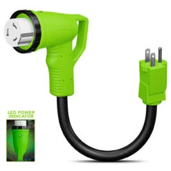 12" 90-Degree Dogbone RV Adapter 15 Amp Male And 50 Amp Female With Twist Lock And LED Power Indicator (15 Amp Male - 50 Amp Female Twist) -Auto Parts Shop leisure cords 12 90 degree dogbone rv adapter 15 amp male and 50 amp female with twist lock and led power indicator 15 amp male 50 amp female twist 76216.1671672547
