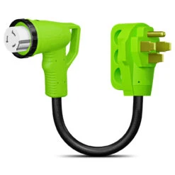 12" 90-Degree Dogbone RV Adapter 50 Amp Male And 50 Amp Female With Twist Lock And LED Power Indicator (50 Amp Male - 50 Amp Female Twist)