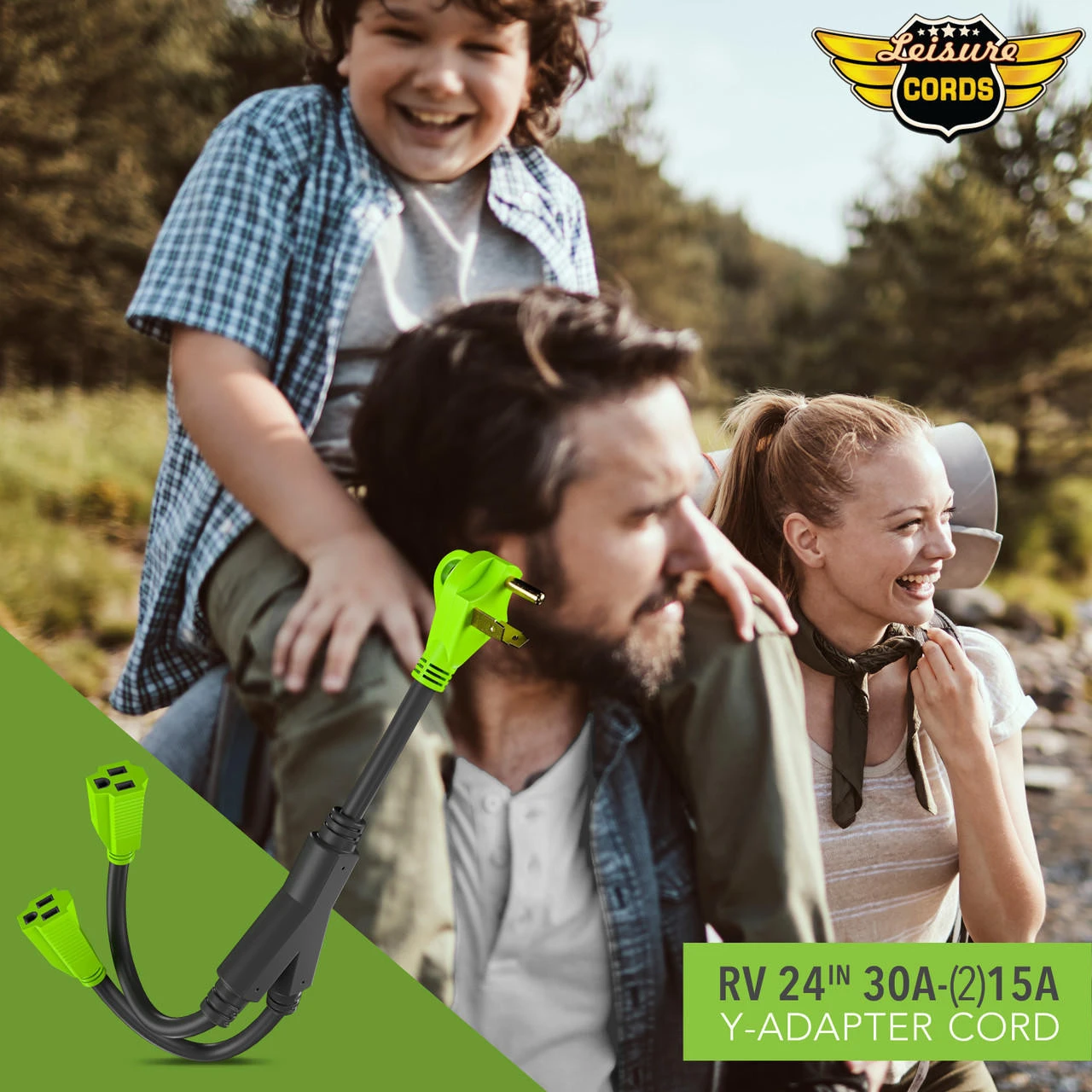 Leisure Cords 24'' RV Y Adapter Cord 30 Amp Male Plug To Two 15 Amp Female 2.5 Feet With Handle (30A Male To 2-15A Female) 8 Leisure Cords 24'' RV Y Adapter Cord 30 Amp Male Plug To Two 15 Amp Female 2.5 Feet With Handle (30A Male To 2-15A Female) - Image 8