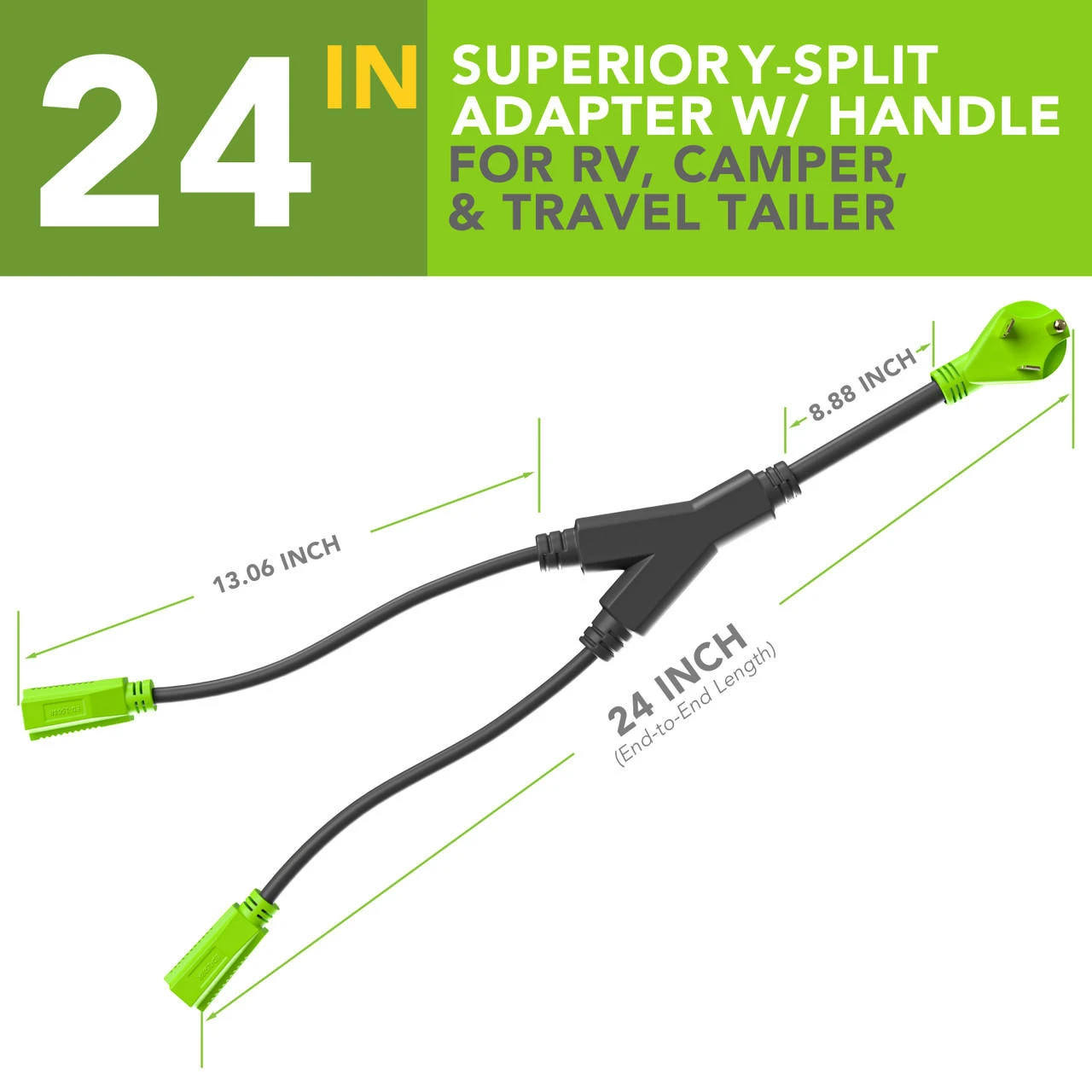 Leisure Cords 24'' RV Y Adapter Cord 30 Amp Male Plug To Two 15 Amp Female 2.5 Feet With Handle (30A Male To 2-15A Female) 2 Leisure Cords 24'' RV Y Adapter Cord 30 Amp Male Plug To Two 15 Amp Female 2.5 Feet With Handle (30A Male To 2-15A Female) - Image 2