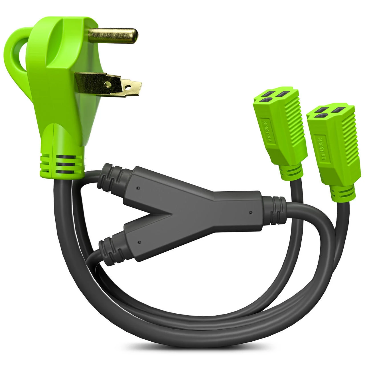 Leisure Cords 24'' RV Y Adapter Cord 30 Amp Male Plug To Two 15 Amp Female 2.5 Feet With Handle (30A Male To 2-15A Female) 1 Leisure Cords 24'' RV Y Adapter Cord 30 Amp Male Plug To Two 15 Amp Female 2.5 Feet With Handle (30A Male To 2-15A Female)