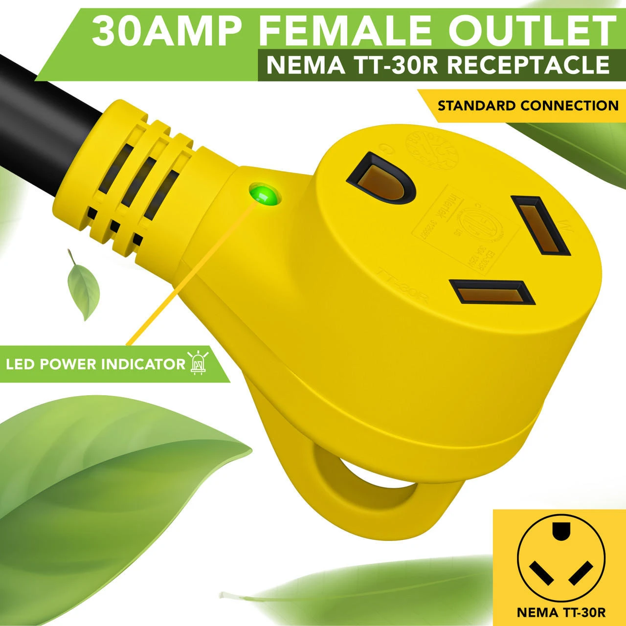 30 Amp RV Power Extension Cord With LED Power Indictor - 30 Amp Male To 30 Amp Female Standard Plug 10 Foot 3 30 Amp RV Power Extension Cord With LED Power Indictor - 30 Amp Male To 30 Amp Female Standard Plug 10 Foot - Image 3