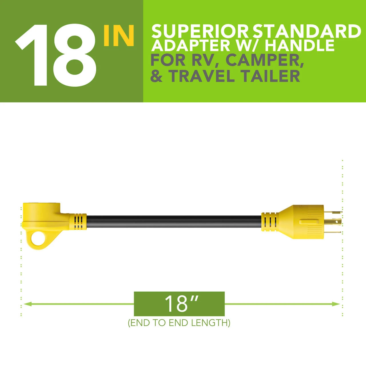 Gen RV 18" 30 AMP Locking 3 Or 4 Prong Plug To Standard RV TT-30R Receptacle Generator Adapter With Grip 2 Gen RV 18" 30 AMP Locking 3 Or 4 Prong Plug To Standard RV TT-30R Receptacle Generator Adapter With Grip - Image 2