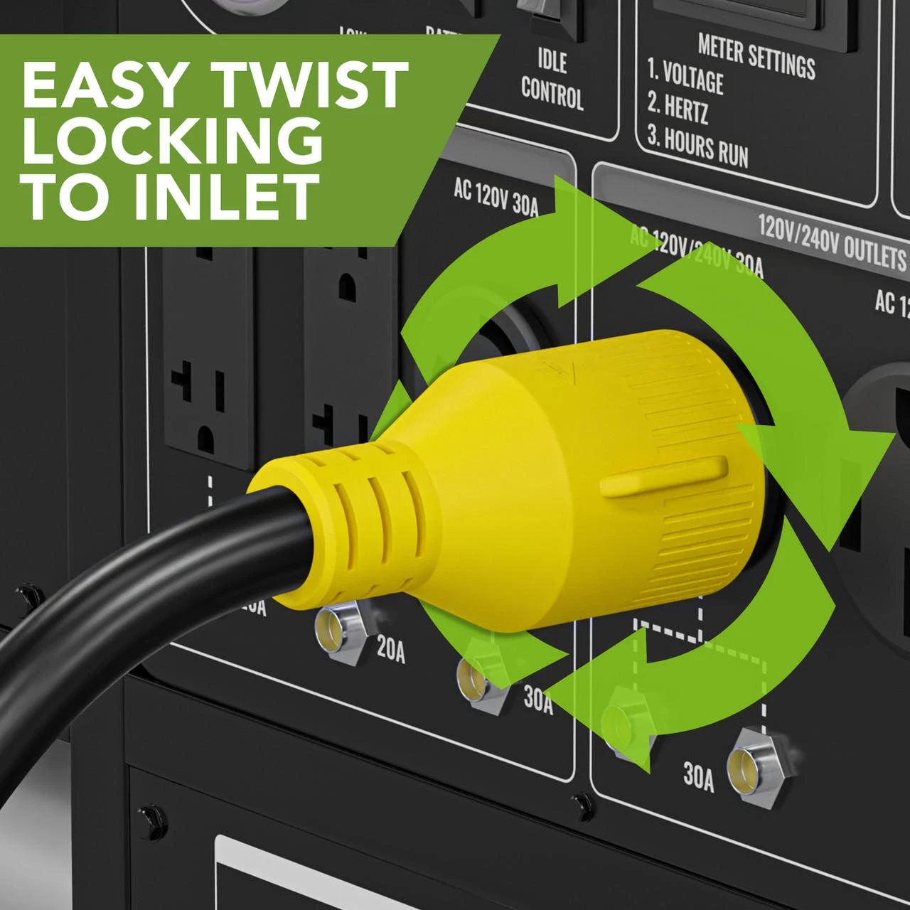 Gen RV 18" 30 AMP Locking 3 Or 4 Prong Plug To Standard RV TT-30R Receptacle Generator Adapter With Grip 6 Gen RV 18" 30 AMP Locking 3 Or 4 Prong Plug To Standard RV TT-30R Receptacle Generator Adapter With Grip - Image 6