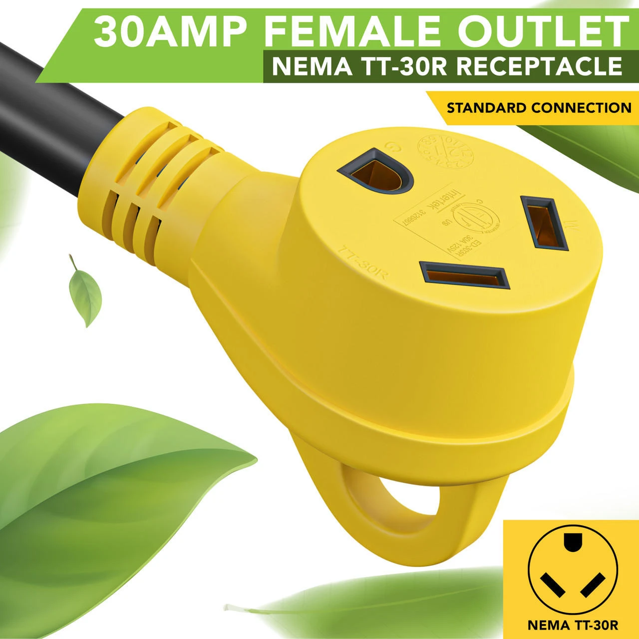 Gen RV 18" 30 AMP Locking 3 Or 4 Prong Plug To Standard RV TT-30R Receptacle Generator Adapter With Grip 3 Gen RV 18" 30 AMP Locking 3 Or 4 Prong Plug To Standard RV TT-30R Receptacle Generator Adapter With Grip - Image 3