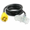 Gen RV 30 Amp To 15 Amp Tri-Outlet 4-Prong Generator Power Cord, 10 Gauge Heavy Duty L14-30 To 3X 5-15R 125/250V 7500W