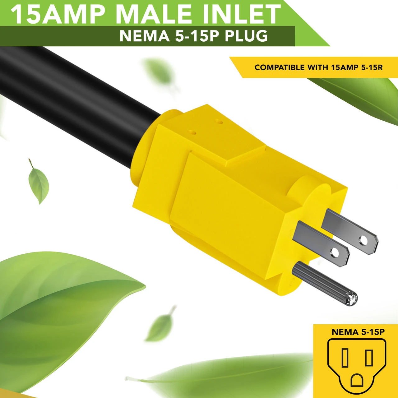 Power Cord Plug Adapter 15 Amp Male To 50 Amp Twist To Lock Female 12" RV Electrical Converter Cord Cable With LED Indicator Light 5 Power Cord Plug Adapter 15 Amp Male To 50 Amp Twist To Lock Female 12" RV Electrical Converter Cord Cable With LED Indicator Light - Image 5