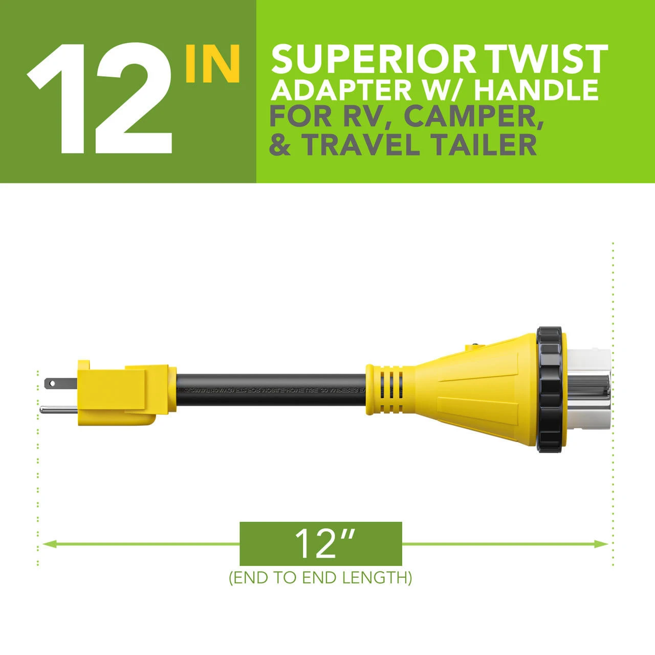 Power Cord Plug Adapter 15 Amp Male To 50 Amp Twist To Lock Female 12" RV Electrical Converter Cord Cable With LED Indicator Light 2 Power Cord Plug Adapter 15 Amp Male To 50 Amp Twist To Lock Female 12" RV Electrical Converter Cord Cable With LED Indicator Light - Image 2