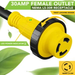 Power Cord Plug Adapter 30 Amp Male To 30 Amp Twist To Lock Female 12" RV Electrical Converter Cord Cable With LED Indicator Light -Auto Parts Shop leisure cords power cord plug adapter 30 amp male to 30 amp twist to lock female 12 rv electrical converter cord cable with led indicator light 15674.1683781794