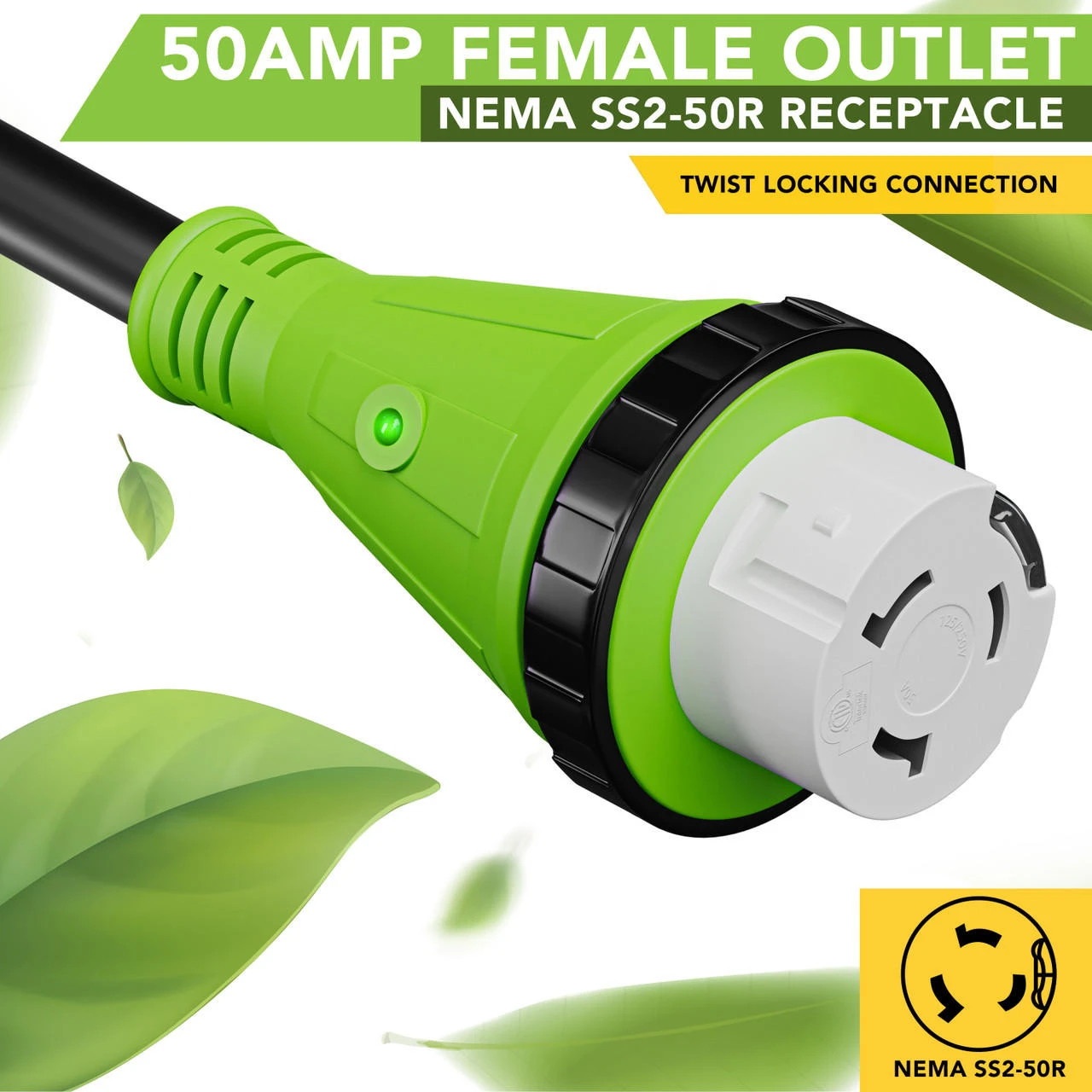Power Cord Plug Adapter 50 Amp Male To 50 Amp Twist To Lock Female 12" RV Electrical Converter Cord Cable With LED Indicator Light 4 Power Cord Plug Adapter 50 Amp Male To 50 Amp Twist To Lock Female 12" RV Electrical Converter Cord Cable With LED Indicator Light - Image 4