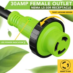 RV 30 Amp Power Cord With LED Power Indictor - 30 Amp Male To 30 Amp Female Locking Plug 10 Foot -Auto Parts Shop leisure cords rv 30 amp power cord with led power indictor 30 amp male to 30 amp female locking plug 10 foot 14392.1678320355