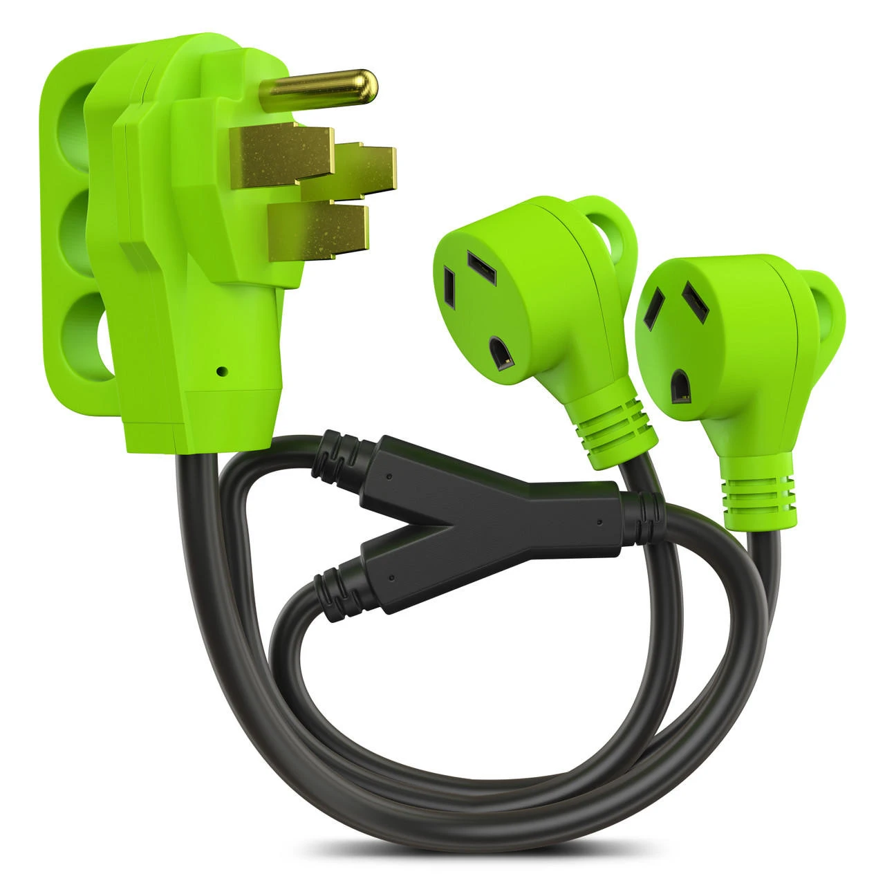 RV Y Adapter Cord 50 Amp Male Plug To Two 30 Amp Female 24" With Handle 1 RV Y Adapter Cord 50 Amp Male Plug To Two 30 Amp Female 24" With Handle