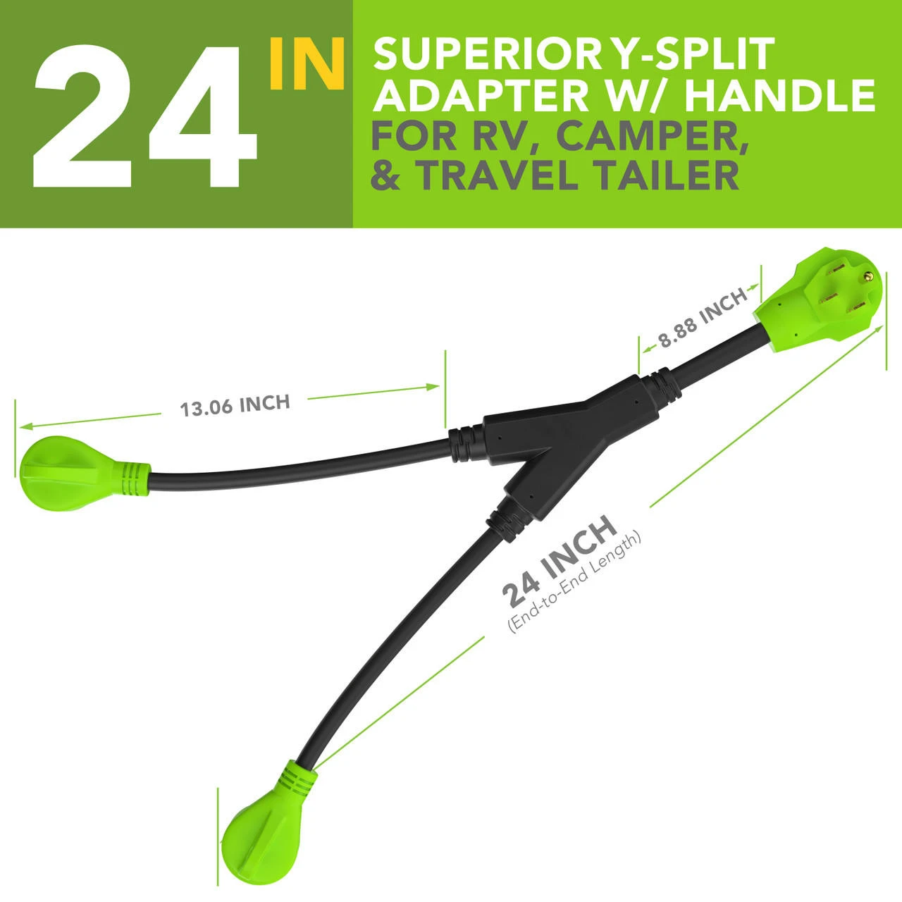 RV Y Adapter Cord 50 Amp Male Plug To Two 30 Amp Female 24" With Handle 2 RV Y Adapter Cord 50 Amp Male Plug To Two 30 Amp Female 24" With Handle - Image 2