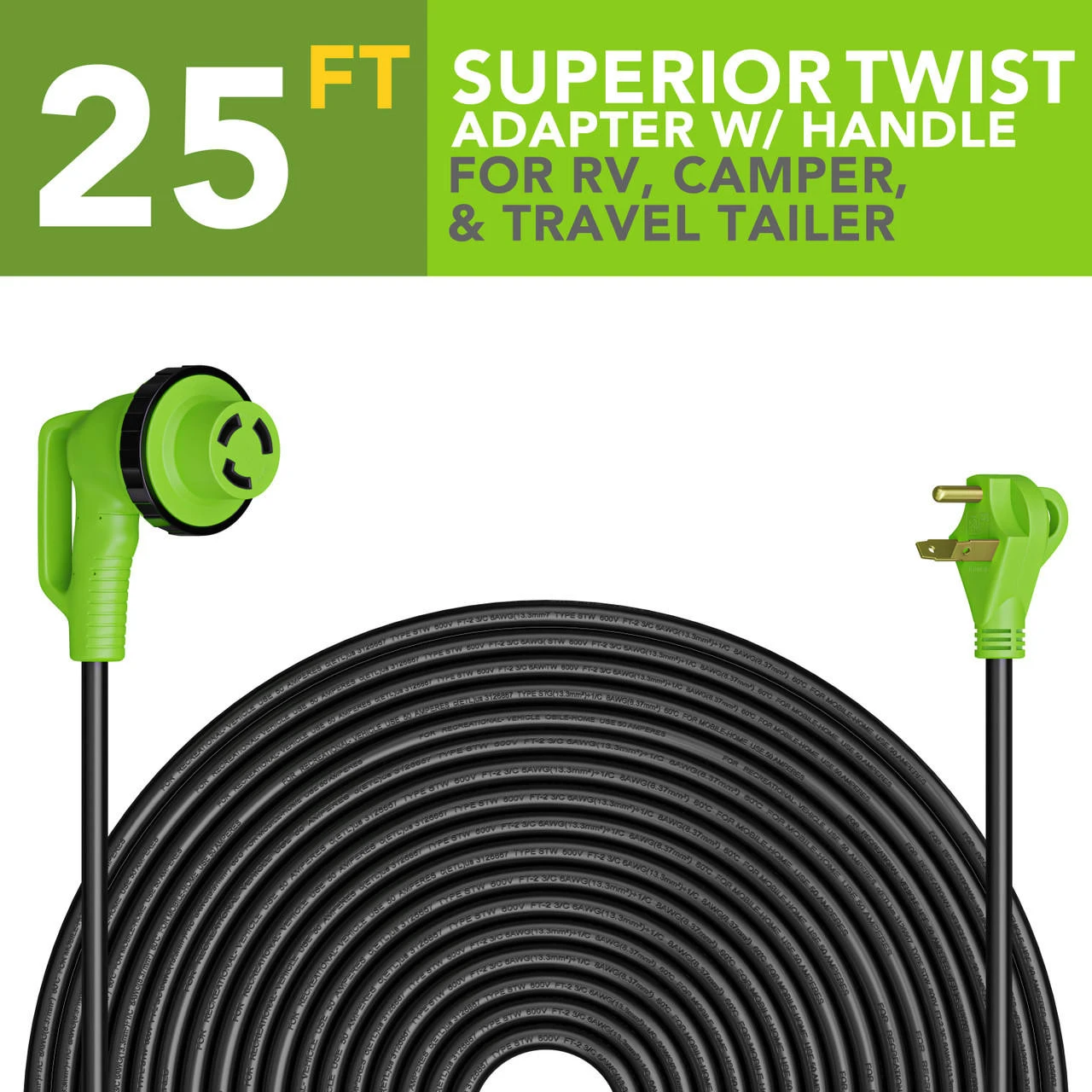 Twist Lock RV 30 Amp Power Cord With LED Power Indictor - 30 Amp Male To 30 Amp 90 Degree Female Locking Plug 25 Foot 2 Twist Lock RV 30 Amp Power Cord With LED Power Indictor - 30 Amp Male To 30 Amp 90 Degree Female Locking Plug 25 Foot - Image 2