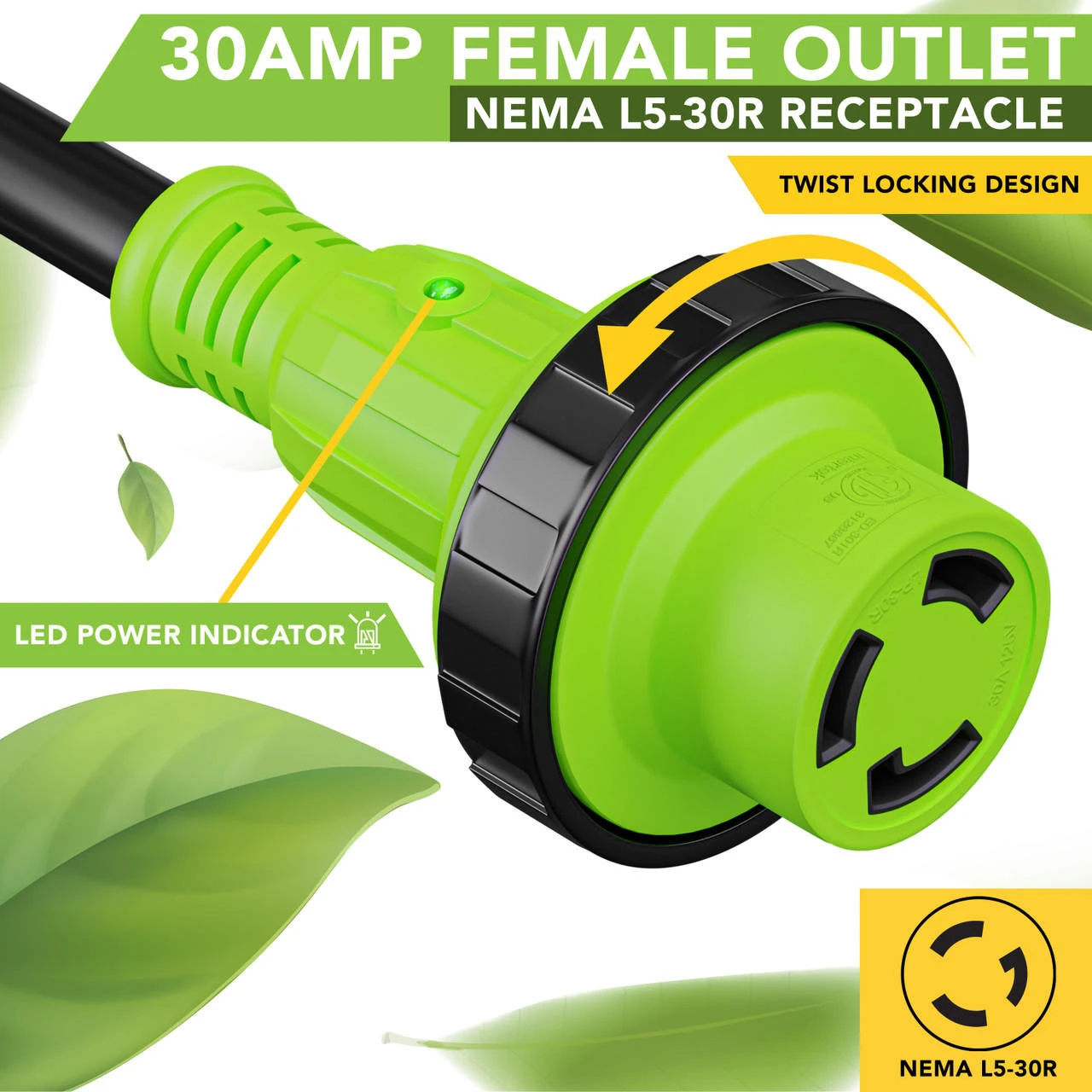 Twist Lock RV 30 Amp Power Cord With LED Power Indictor - 30 Amp Male To 30 Amp Female Locking Plug 15 Foot 3 Twist Lock RV 30 Amp Power Cord With LED Power Indictor - 30 Amp Male To 30 Amp Female Locking Plug 15 Foot - Image 3