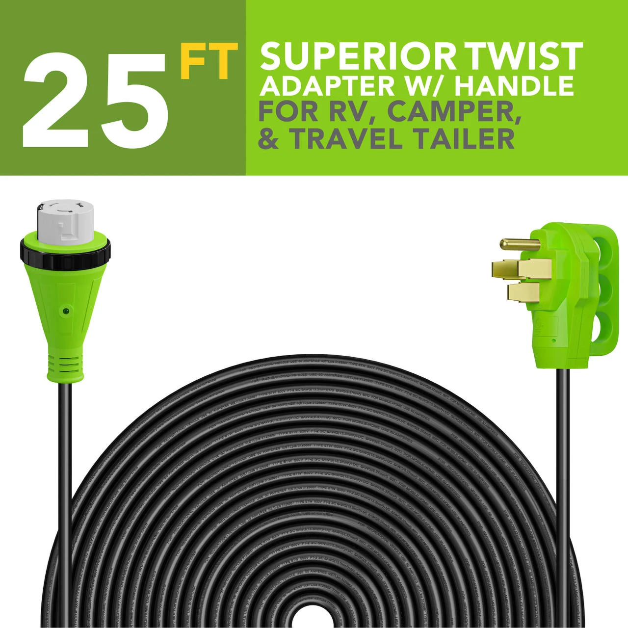 Twist Lock RV 50 Amp Power Cord With LED Power Indictor - 50 Amp Male To 50 Amp Female Locking Plug 25 Foot 2 Twist Lock RV 50 Amp Power Cord With LED Power Indictor - 50 Amp Male To 50 Amp Female Locking Plug 25 Foot - Image 2