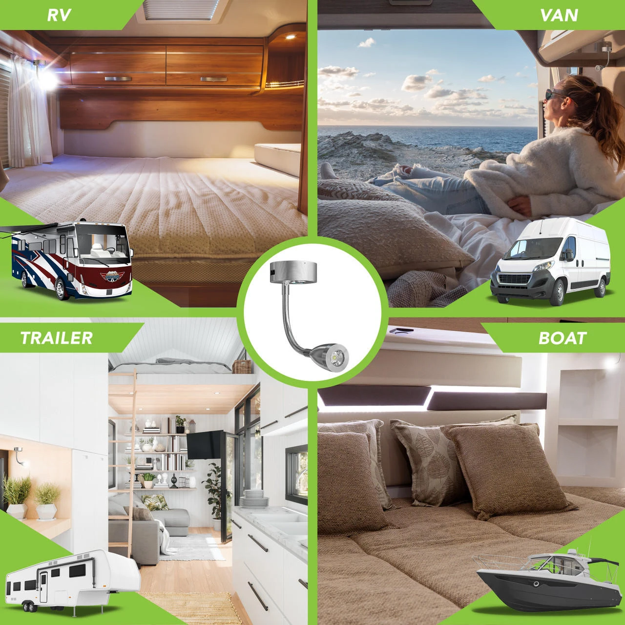 Leisure LED 8" 12V RV Flexible Gooseneck Interior Reading Light With Touch Activated Dimming Settings/Multi-Color Modes, Brushed Nickel Finish 8 Leisure LED 8" 12V RV Flexible Gooseneck Interior Reading Light With Touch Activated Dimming Settings/Multi-Color Modes, Brushed Nickel Finish - Image 8