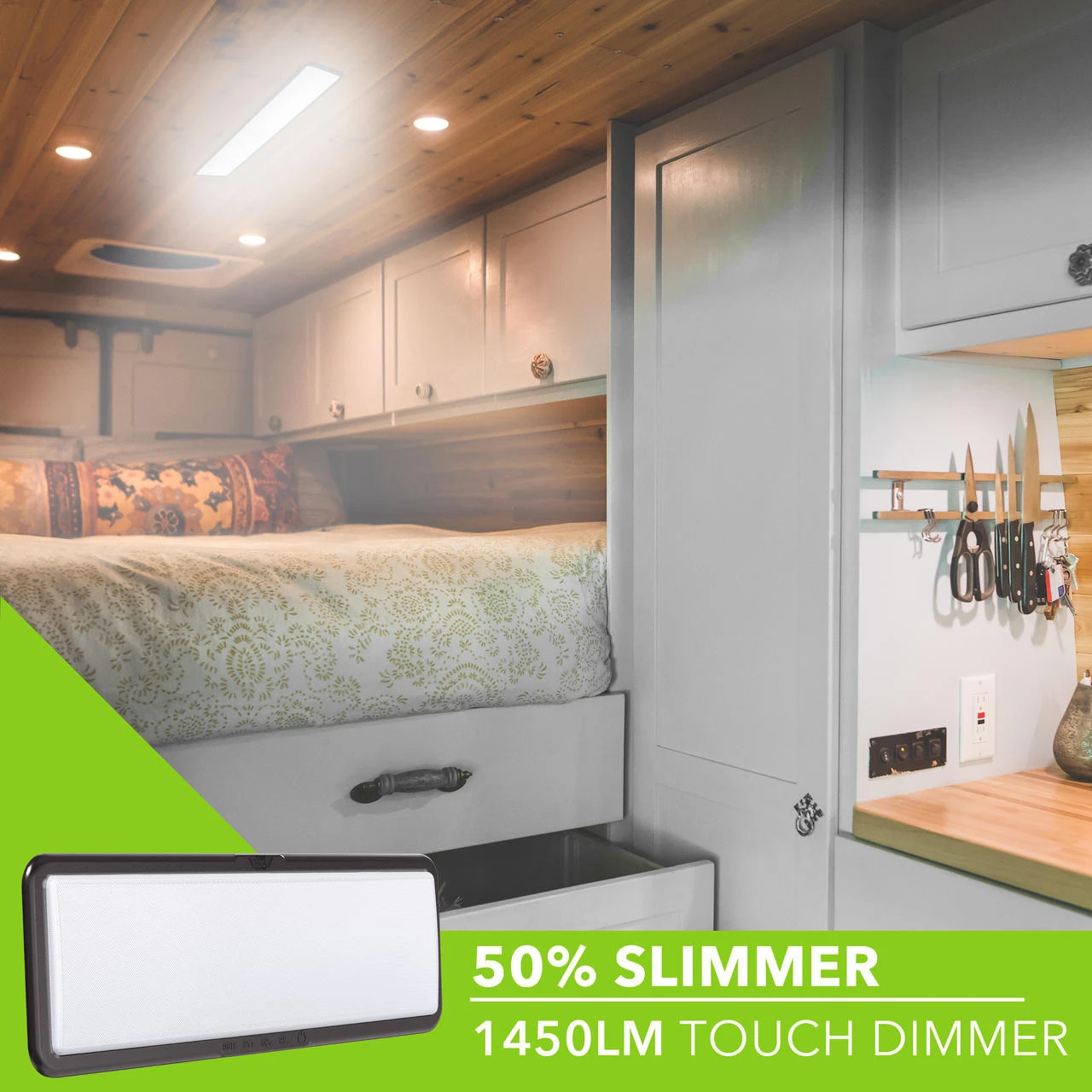 LED RV LED Ceiling Interior Light Fixture 1450 Lumen With Touch Dimmer Switch 12V 20 X 6" Natural White 4000-4500K With Bronze Trim 5 LED RV LED Ceiling Interior Light Fixture 1450 Lumen With Touch Dimmer Switch 12V 20 X 6" Natural White 4000-4500K With Bronze Trim - Image 5