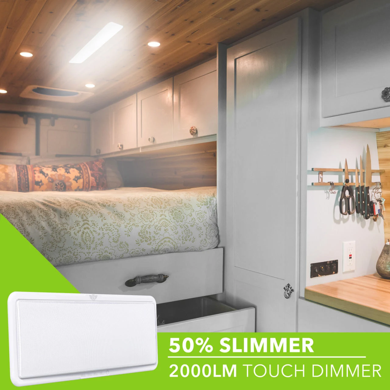 LED RV LED Ceiling Interior Light Fixture 2000 Lumen With Touch Dimmer Switch 12V 21 X 8" Natural White 4000-4500K With White Trim 6 LED RV LED Ceiling Interior Light Fixture 2000 Lumen With Touch Dimmer Switch 12V 21 X 8" Natural White 4000-4500K With White Trim - Image 6