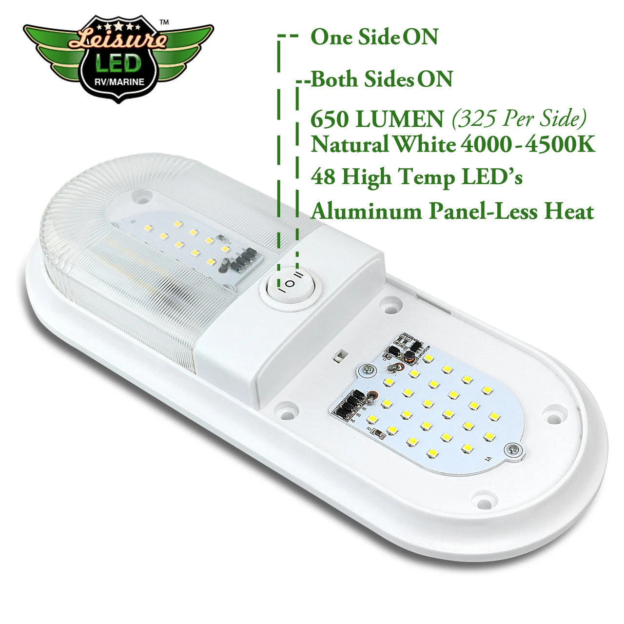 Leisure LED RV LED Ceiling Double Dome Interior Light Fixture Oval With ON/Off Switch Natural White 4000-4500K 48-2835SMD 2 Leisure LED RV LED Ceiling Double Dome Interior Light Fixture Oval With ON/Off Switch Natural White 4000-4500K 48-2835SMD - Image 2