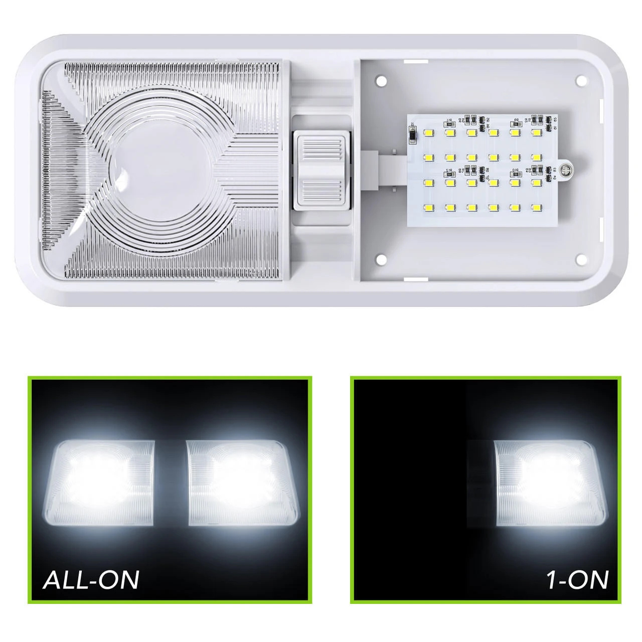Leisure LED RV LED Ceiling Double Dome Interior Light Fixture With ON/Off Switch Cool White 6000-6500K 48-2835SMD 6 Leisure LED RV LED Ceiling Double Dome Interior Light Fixture With ON/Off Switch Cool White 6000-6500K 48-2835SMD - Image 6
