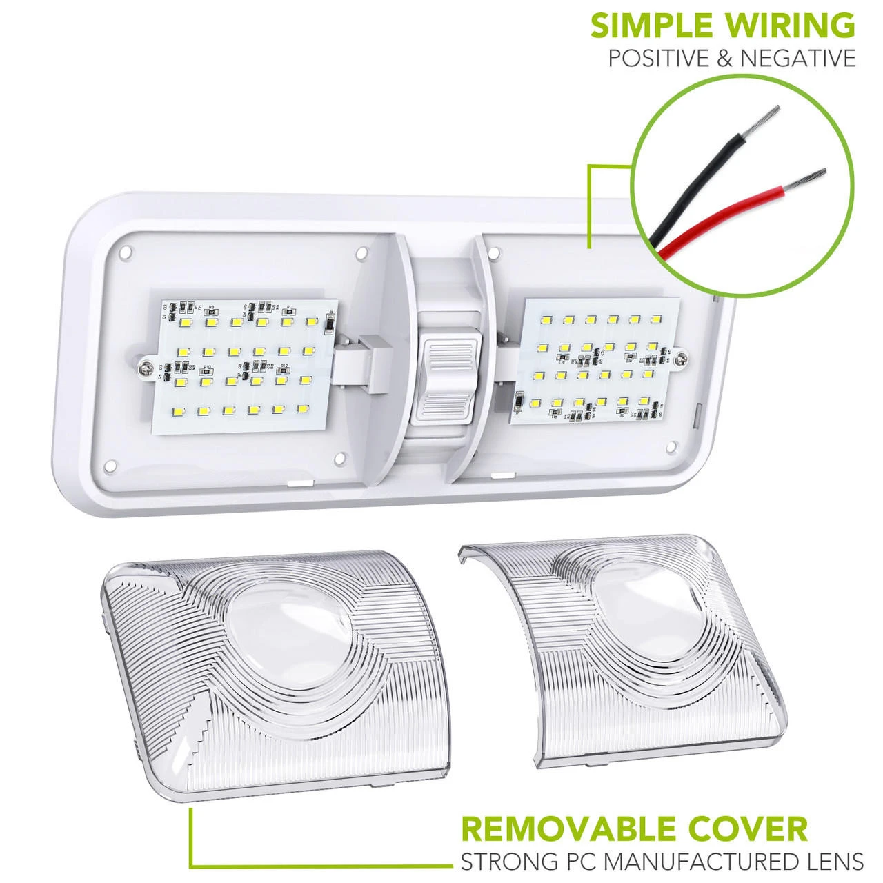 Leisure LED RV LED Ceiling Double Dome Interior Light Fixture With ON/Off Switch Cool White 6000-6500K 48-2835SMD 3 Leisure LED RV LED Ceiling Double Dome Interior Light Fixture With ON/Off Switch Cool White 6000-6500K 48-2835SMD - Image 3