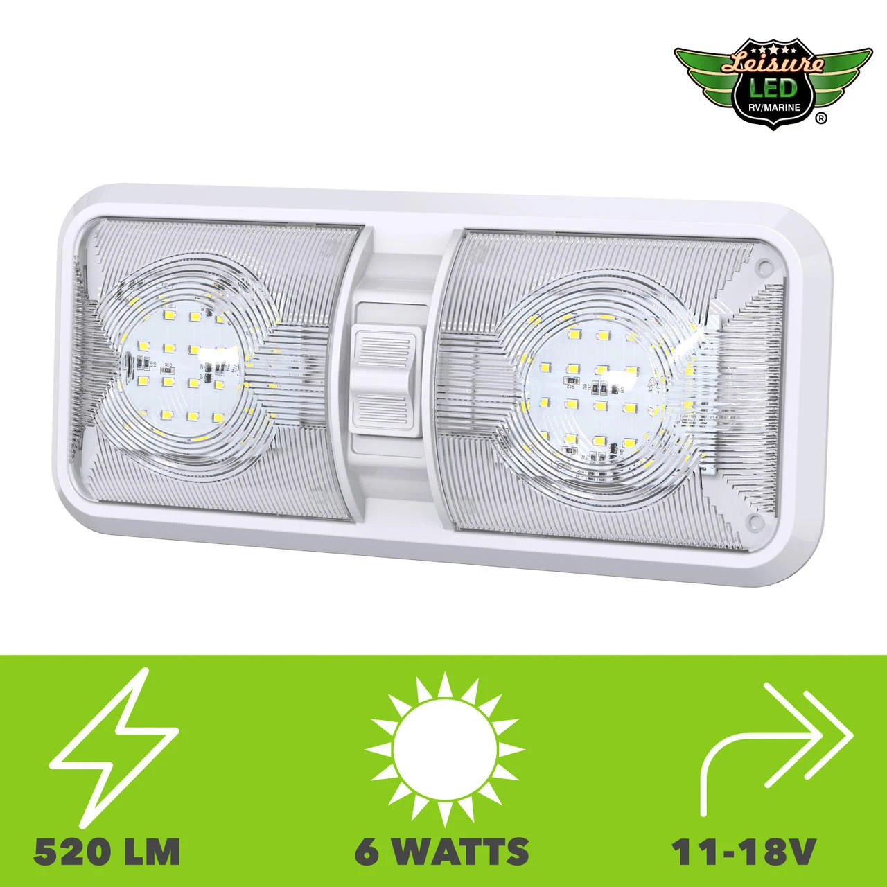 Leisure LED RV LED Ceiling Double Dome Interior Light Fixture With ON/Off Switch Cool White 6000-6500K 48-2835SMD 4 Leisure LED RV LED Ceiling Double Dome Interior Light Fixture With ON/Off Switch Cool White 6000-6500K 48-2835SMD - Image 4